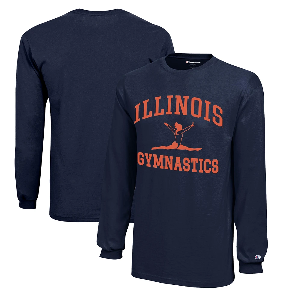 Youth Champion Navy Illinois Fighting Illini Icon Logo Long Sleeve Gymnastics T-Shirt