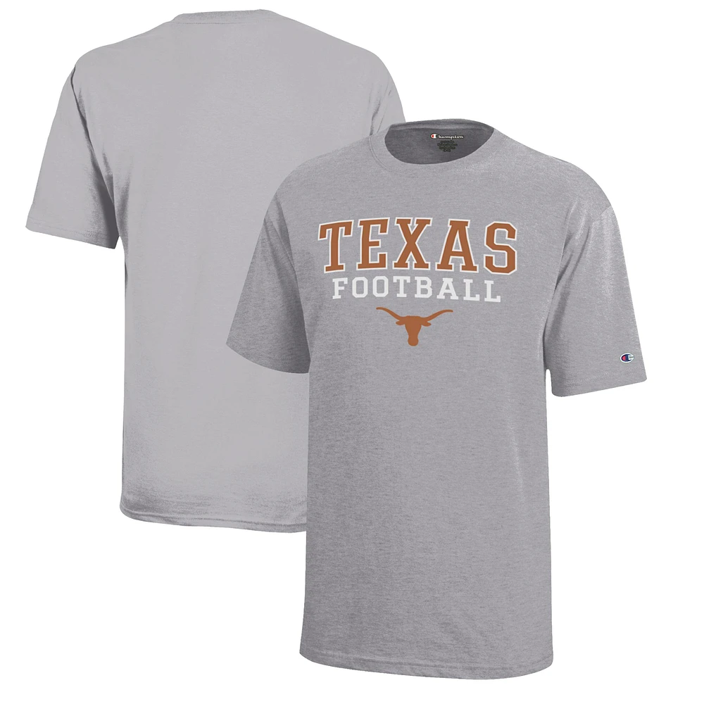 Youth Champion Gray Texas Longhorns Stacked Logo Football T-Shirt