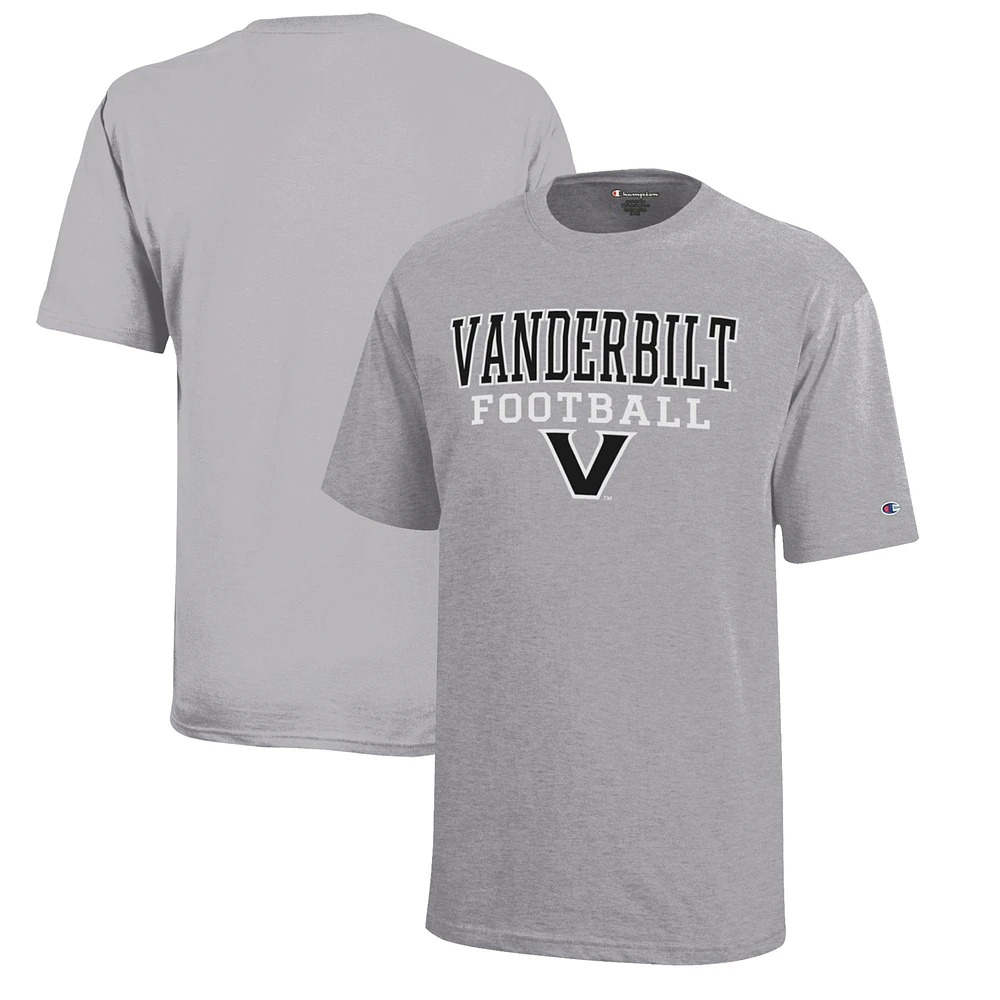Youth Champion Gray Vanderbilt Commodores Stacked Logo Football T-Shirt