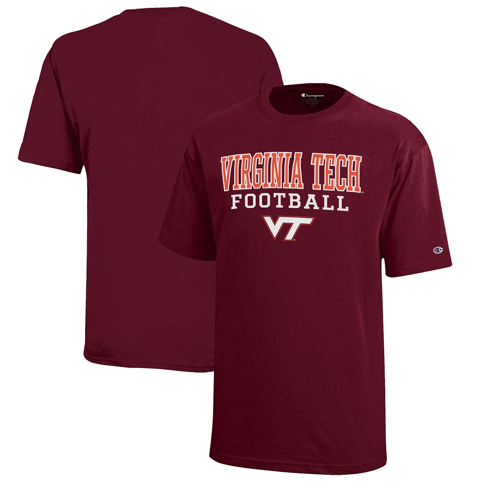 Youth Champion Maroon Virginia Tech Hokies Stacked Logo Football T-Shirt