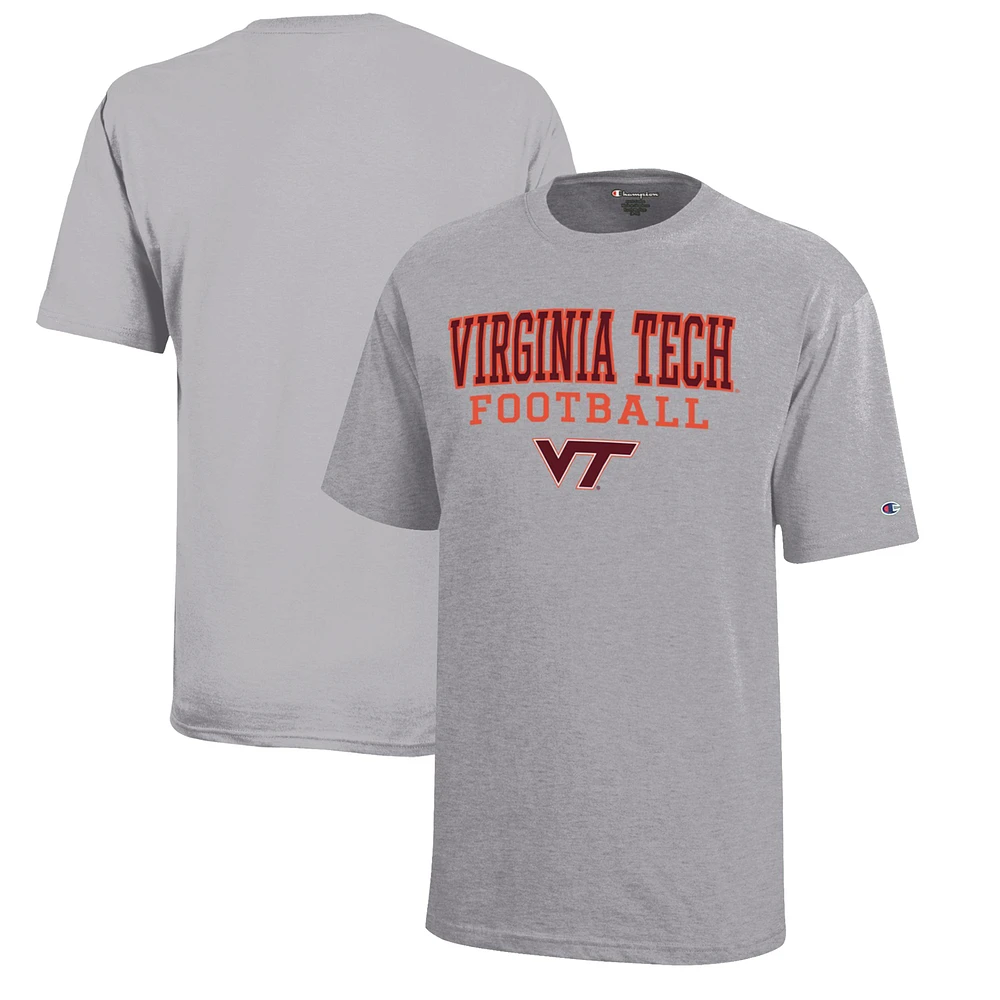 Youth Champion Gray Virginia Tech Hokies Stacked Logo Football T-Shirt