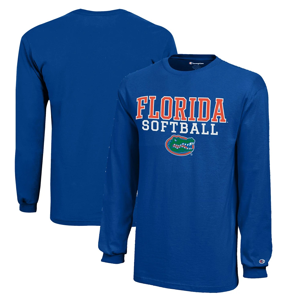 Youth Champion Royal Florida Gators Stacked Logo Long Sleeve Softball T-Shirt