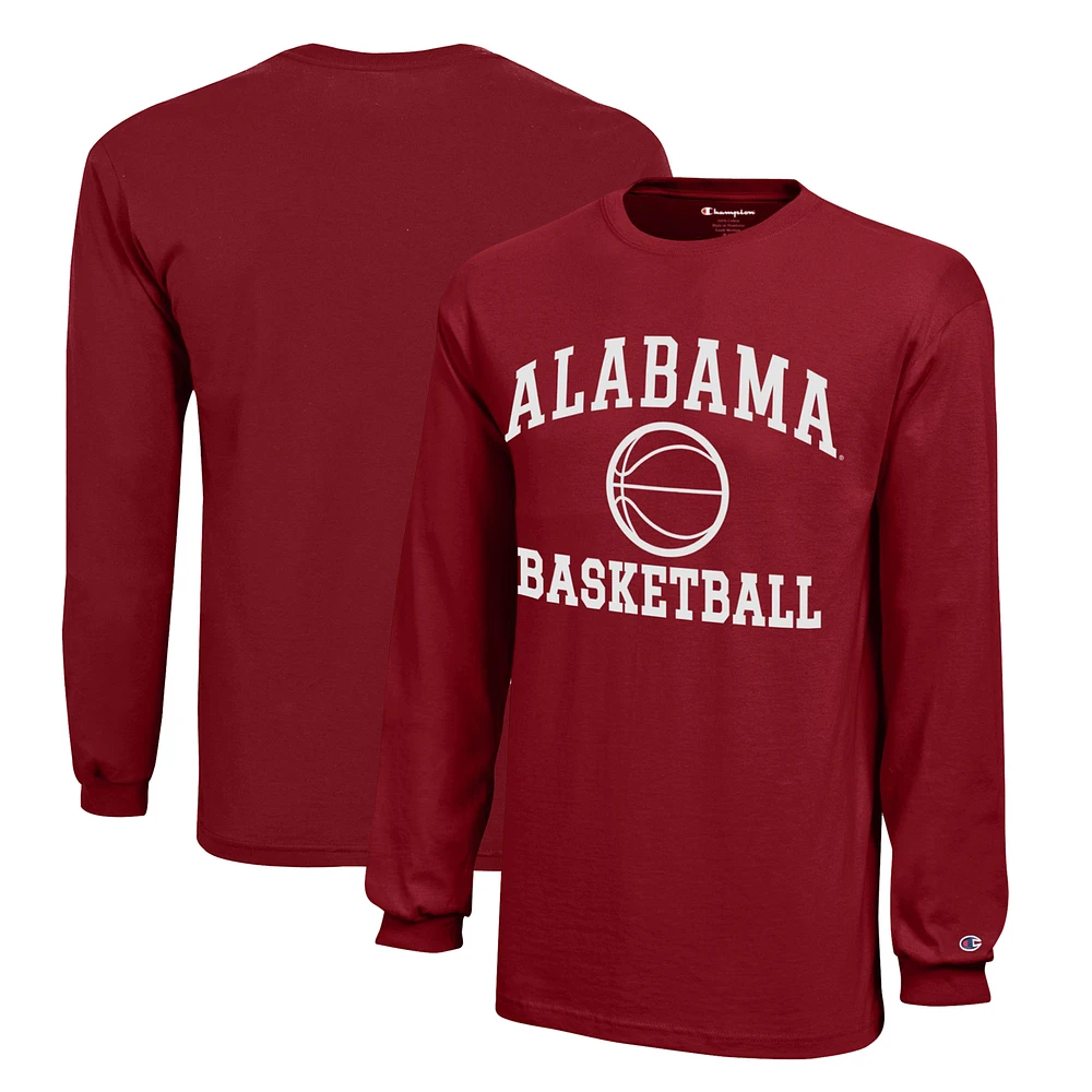 Youth Champion Crimson Alabama Tide Icon Logo Long Sleeve Basketball T-Shirt