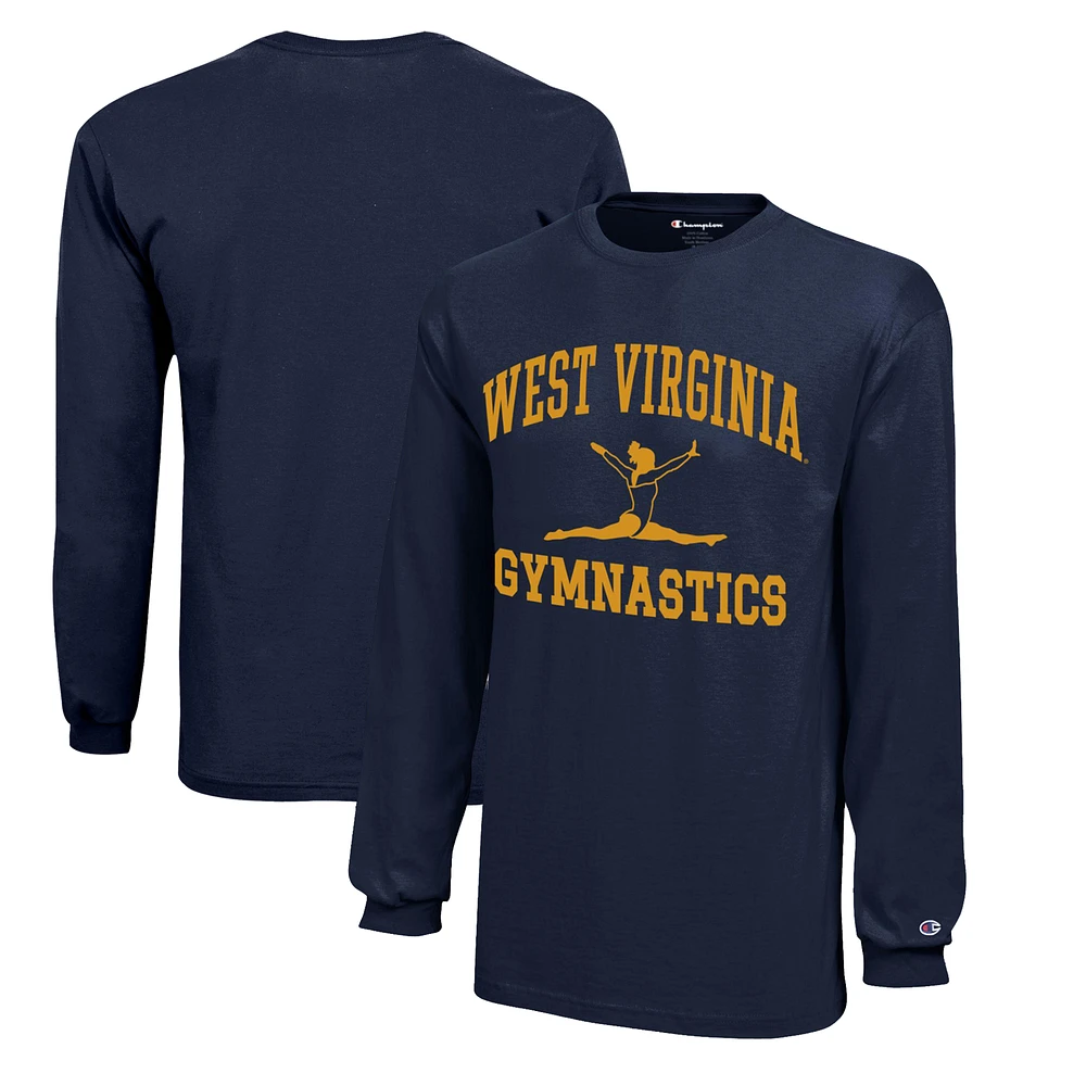Youth Champion Navy West Virginia Mountaineers Icon Logo Long Sleeve Gymnastics T-Shirt