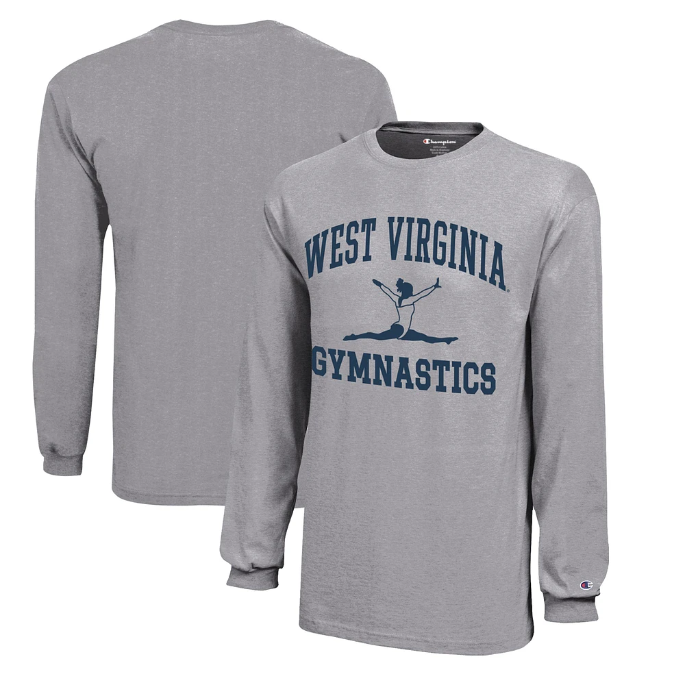 Youth Champion Gray West Virginia Mountaineers Icon Logo Long Sleeve Gymnastics T-Shirt