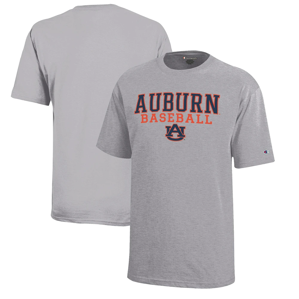 Youth Champion Gray Auburn Tigers Stacked Logo Baseball T-Shirt