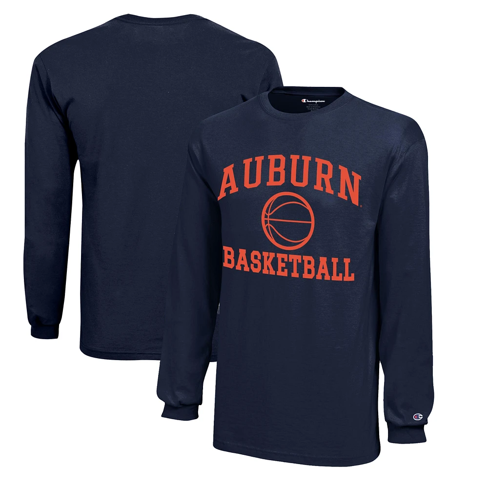Youth Champion Navy Auburn Tigers Icon Logo Long Sleeve Basketball T-Shirt
