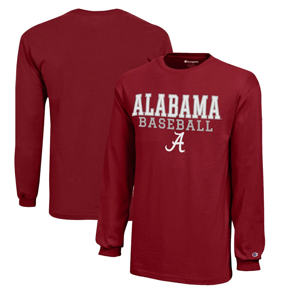 Youth Champion Crimson Alabama Tide Stacked Logo Long Sleeve Baseball T-Shirt