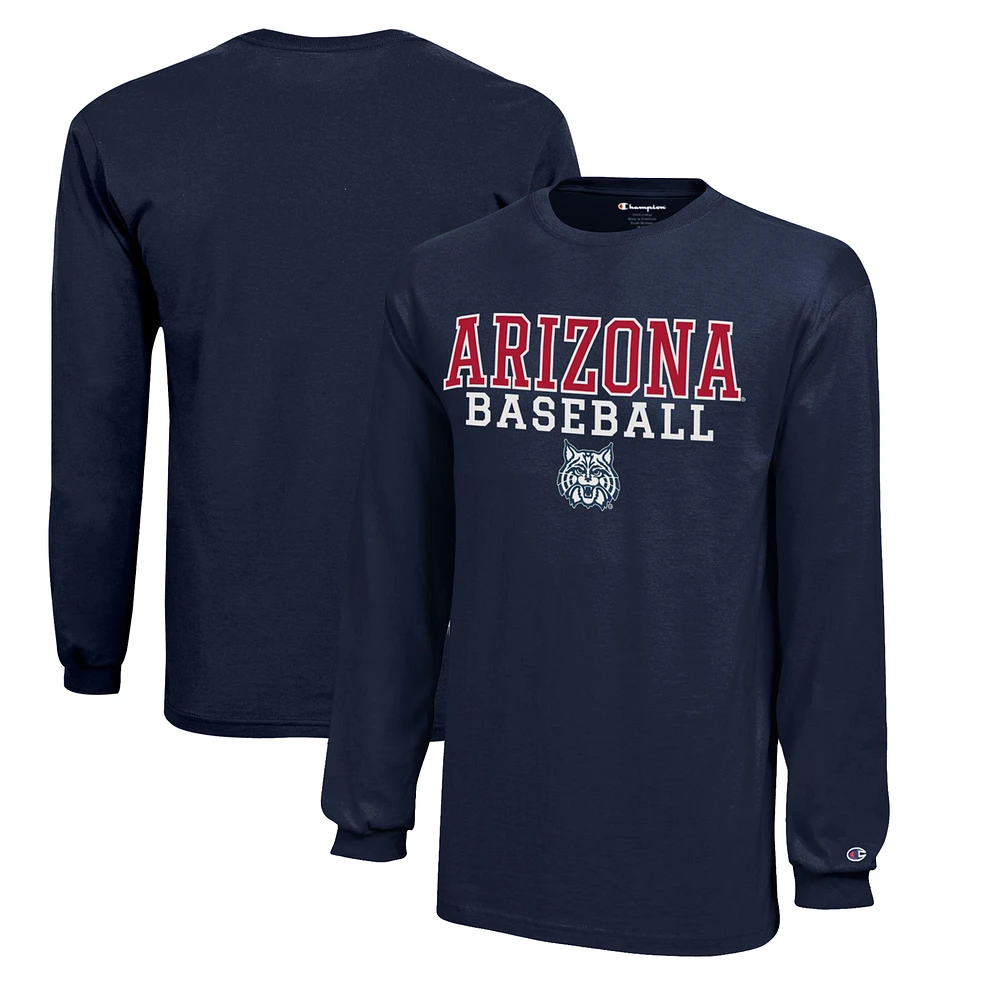 Youth Champion Navy Arizona Wildcats Stacked Logo Long Sleeve Baseball T-Shirt
