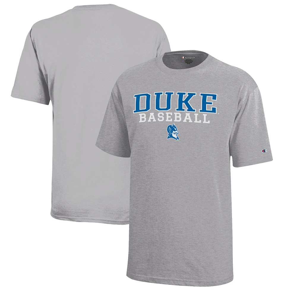 Youth Champion Gray Duke Blue Devils Stacked Logo Baseball T-Shirt