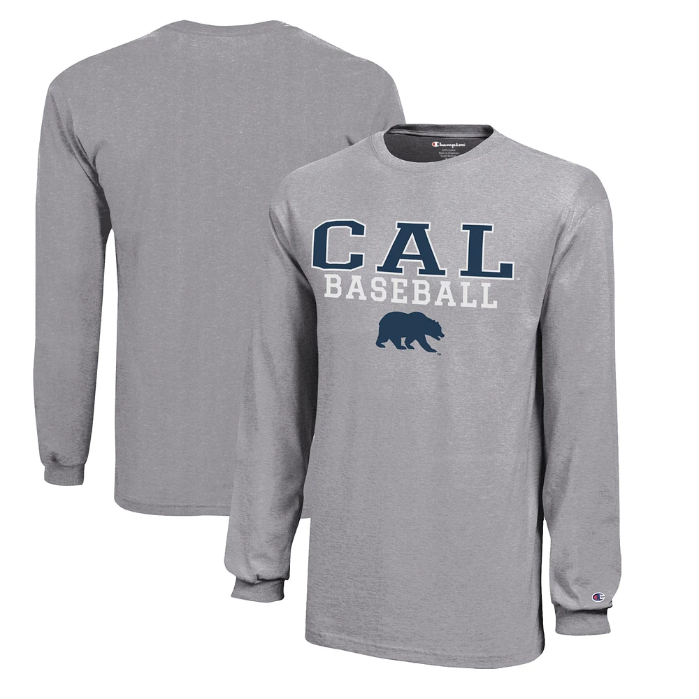 Youth Champion Gray Cal Bears Stacked Logo Long Sleeve Baseball T-Shirt
