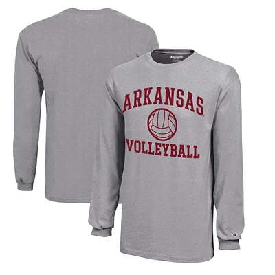 Youth Champion Gray Arkansas Razorbacks Icon Logo Long Sleeve Volleyball T-Shirt