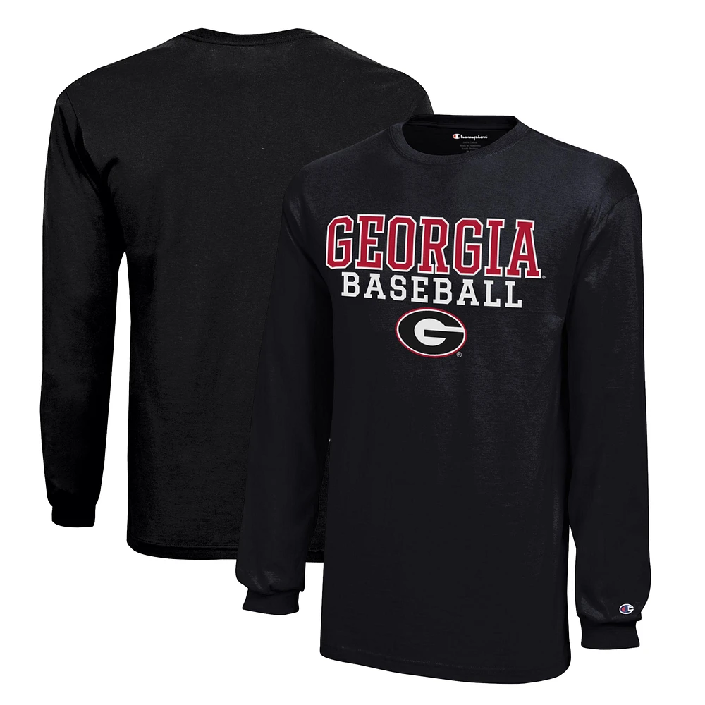 Youth Champion Georgia Bulldogs Stacked Logo Long Sleeve Baseball T-Shirt
