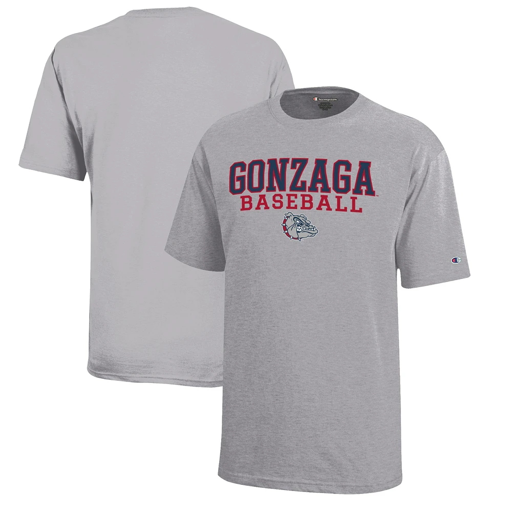 Youth Champion Gray Gonzaga Bulldogs Stacked Logo Baseball T-Shirt