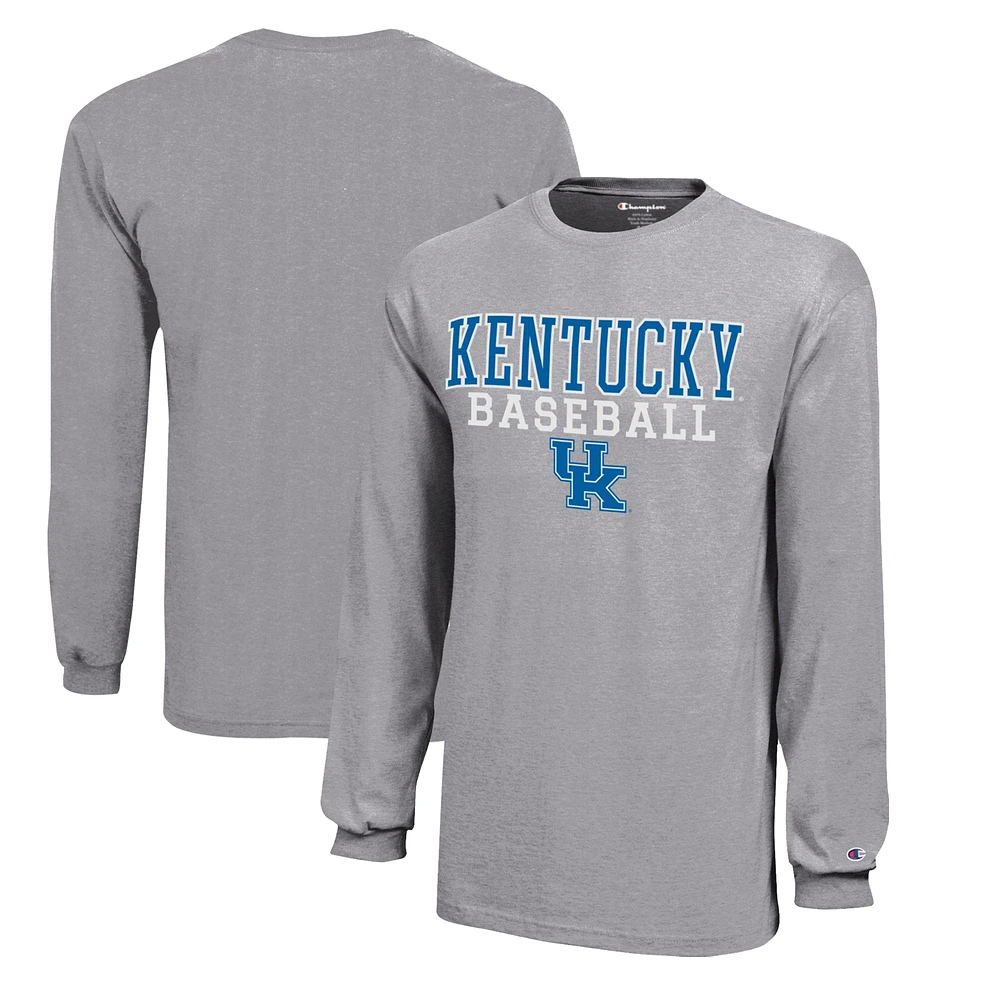 Youth Champion Gray Kentucky Wildcats Stacked Logo Long Sleeve Baseball T-Shirt