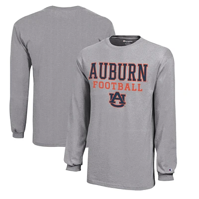 Youth Champion  Gray Auburn Tigers Stacked Logo Long Sleeve Football T-Shirt