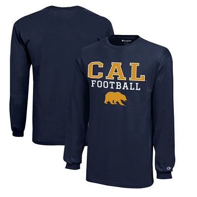 Youth Champion  Navy Cal Bears Stacked Logo Long Sleeve Football T-Shirt