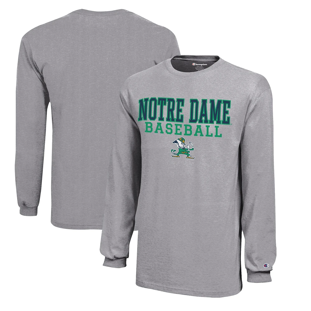 Youth Champion Notre Dame Fighting Irish Stacked Logo Long Sleeve Baseball T-Shirt