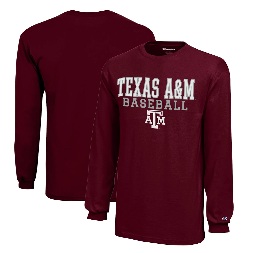 Youth Champion Maroon Texas A&M Aggies Stacked Logo Long Sleeve Baseball T-Shirt