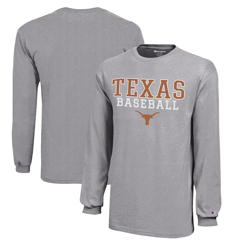 Youth Champion Texas Longhorns Stacked Logo Long Sleeve Baseball T-Shirt