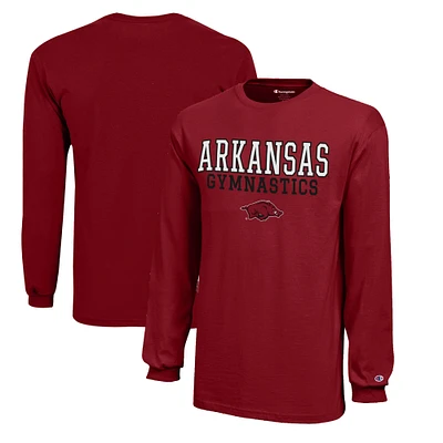 Youth Champion Cardinal Arkansas Razorbacks Stacked Logo Long Sleeve Gymnastics Jersey T-Shirt
