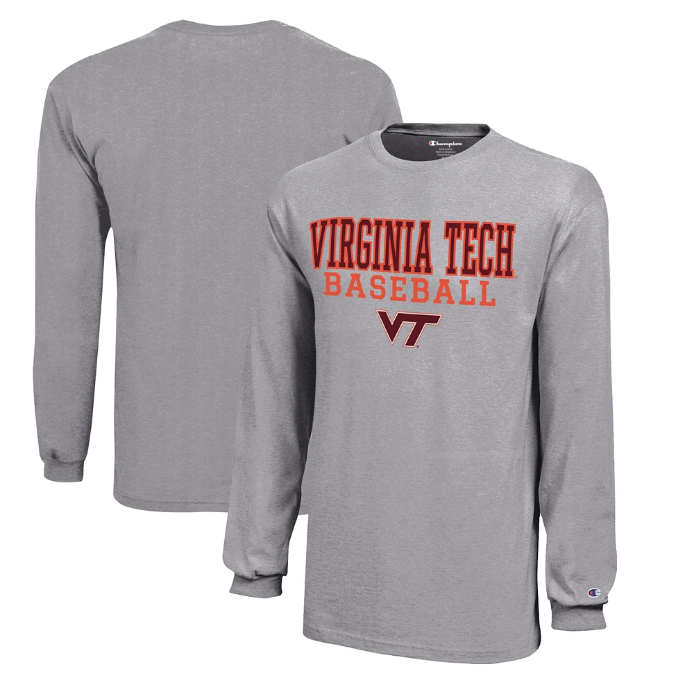 Youth Champion Gray Virginia Tech Hokies Stacked Logo Long Sleeve Baseball T-Shirt