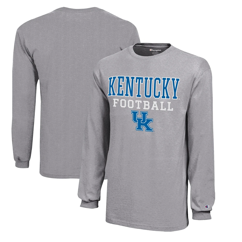Youth Champion Gray Kentucky Wildcats Stacked Logo Long Sleeve Football T-Shirt