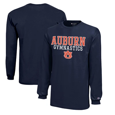 Youth Champion Navy Auburn Tigers Stacked Logo Long Sleeve Gymnastics Jersey T-Shirt