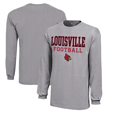 Youth Champion Louisville Cardinals Stacked Logo Long Sleeve Football T-Shirt