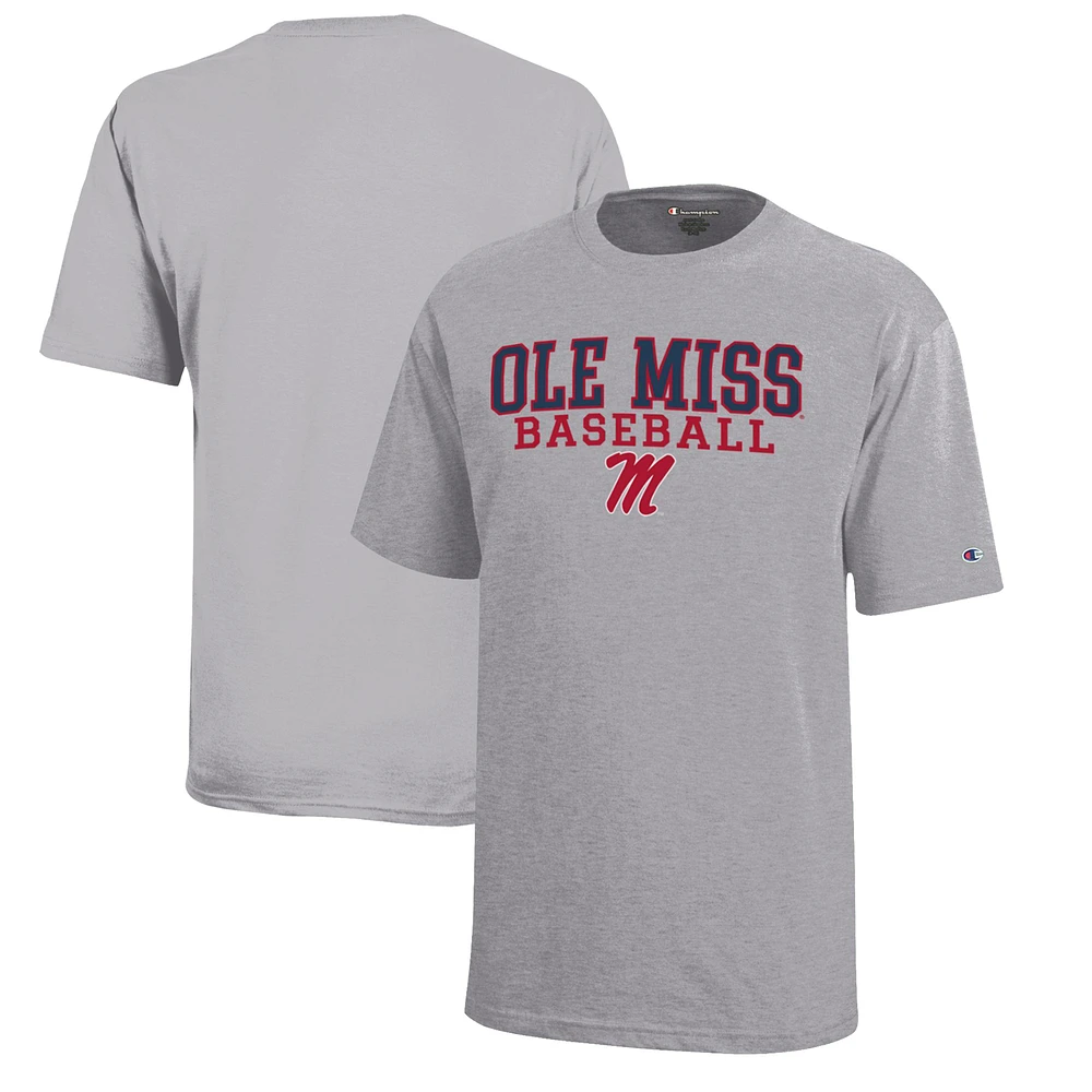 Youth Champion Gray Ole Miss Rebels Stacked Logo Baseball T-Shirt