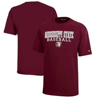 Youth Champion Maroon Mississippi State Bulldogs Stacked Logo Baseball T-Shirt