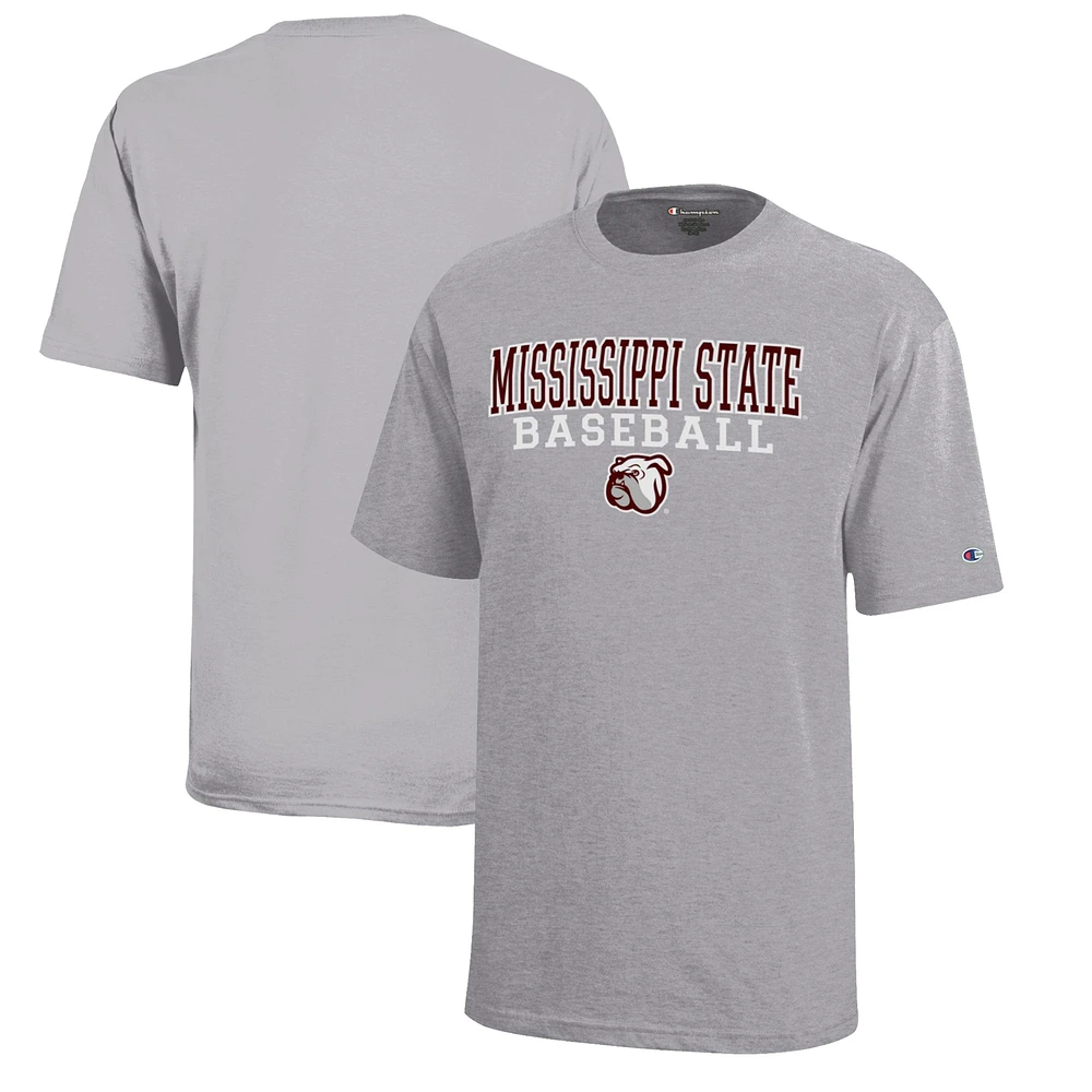 Youth Champion Gray Mississippi State Bulldogs Stacked Logo Baseball T-Shirt