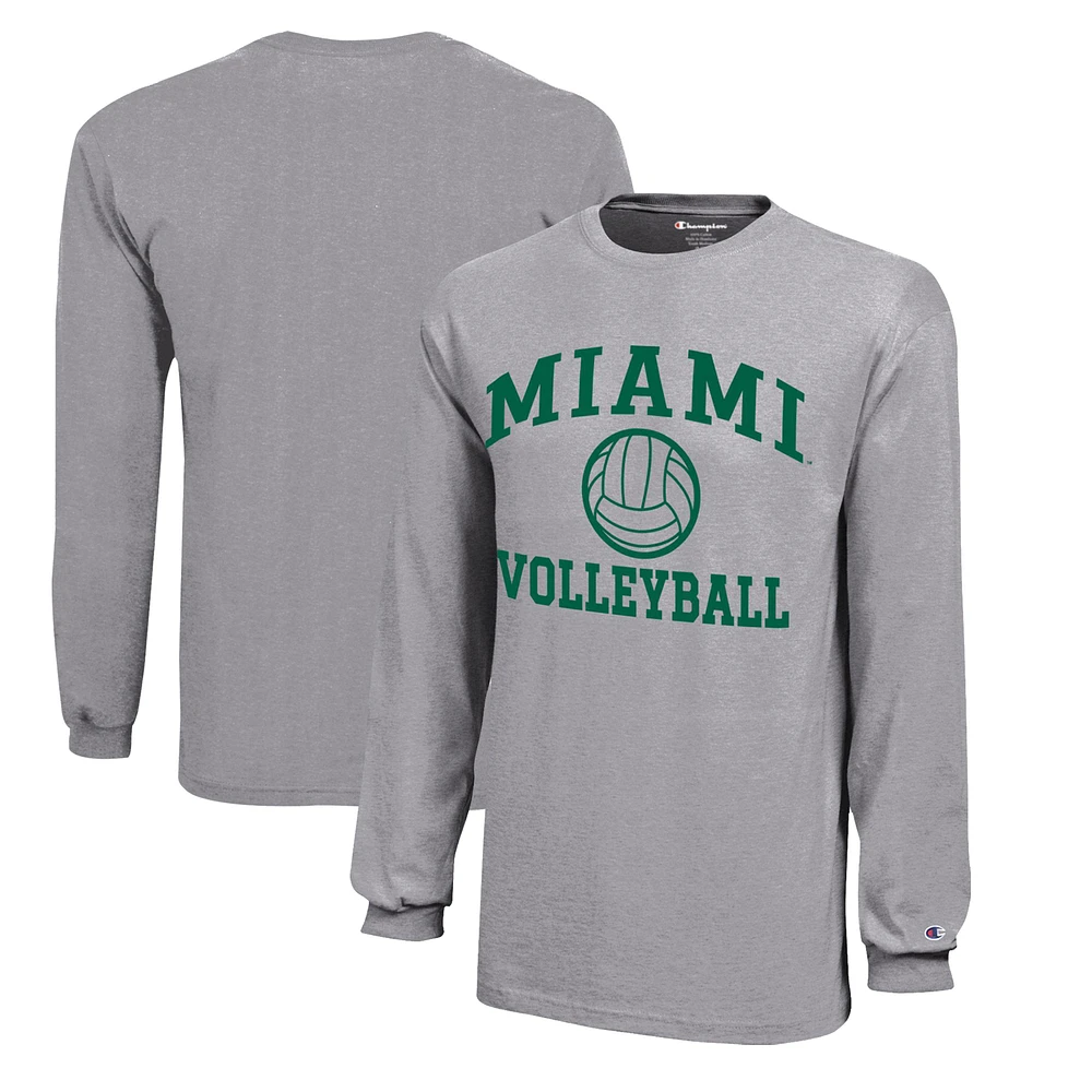 Youth Champion Gray Miami Hurricanes Icon Logo Long Sleeve Volleyball T-Shirt
