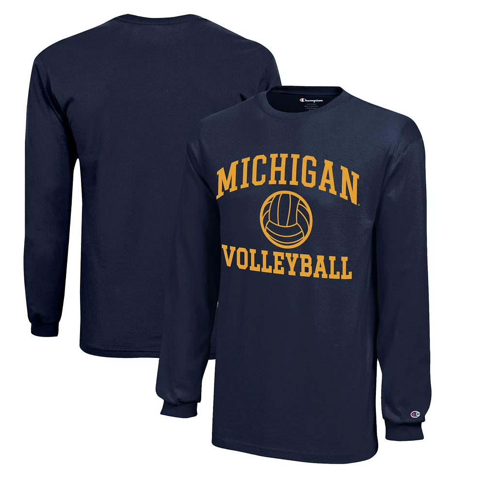 Youth Champion Navy Michigan Wolverines Icon Logo Long Sleeve Volleyball T-Shirt