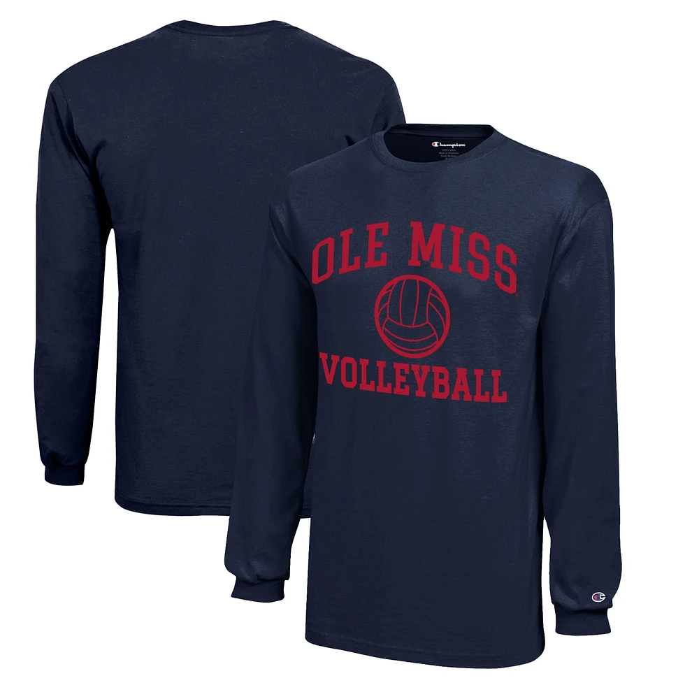Youth Champion Navy Ole Miss Rebels Icon Logo Long Sleeve Volleyball T-Shirt