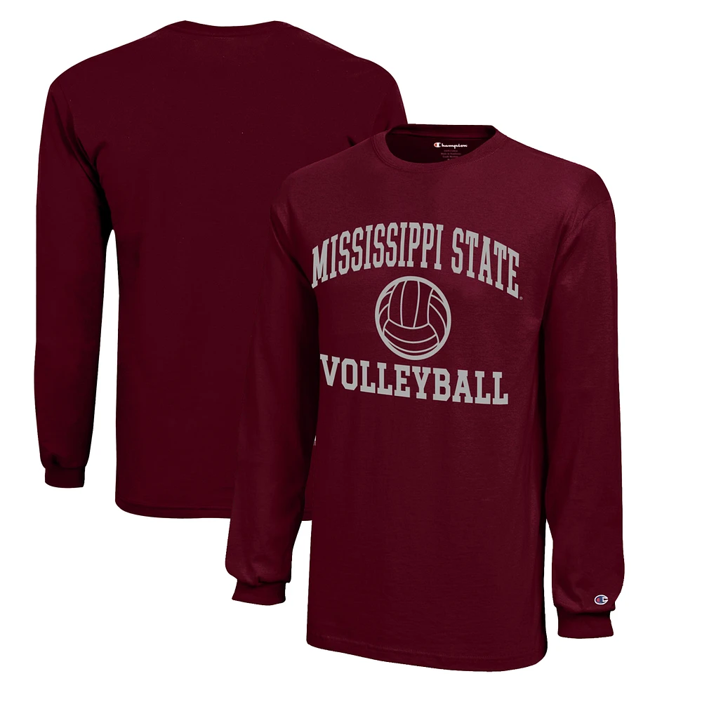 Youth Champion Maroon Mississippi State Bulldogs Icon Logo Long Sleeve Volleyball T-Shirt