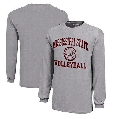 Youth Champion Gray Mississippi State Bulldogs Icon Logo Long Sleeve Volleyball T-Shirt