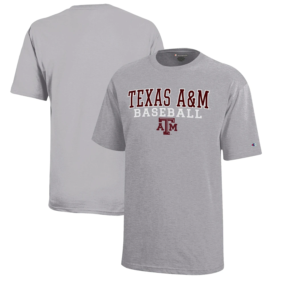 Youth Champion Gray Texas A&M Aggies Stacked Logo Baseball T-Shirt