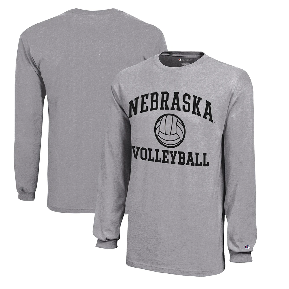 Youth Champion Gray Nebraska Huskers Icon Logo Long Sleeve Volleyball T-Shirt