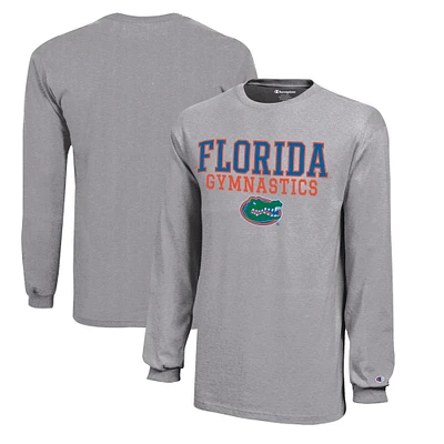 Youth Champion Gray Florida Gators Stacked Logo Long Sleeve Gymnastics Jersey T-Shirt