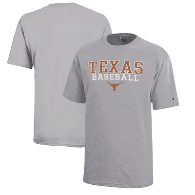 Youth Champion Gray Texas Longhorns Stacked Logo Baseball T-Shirt
