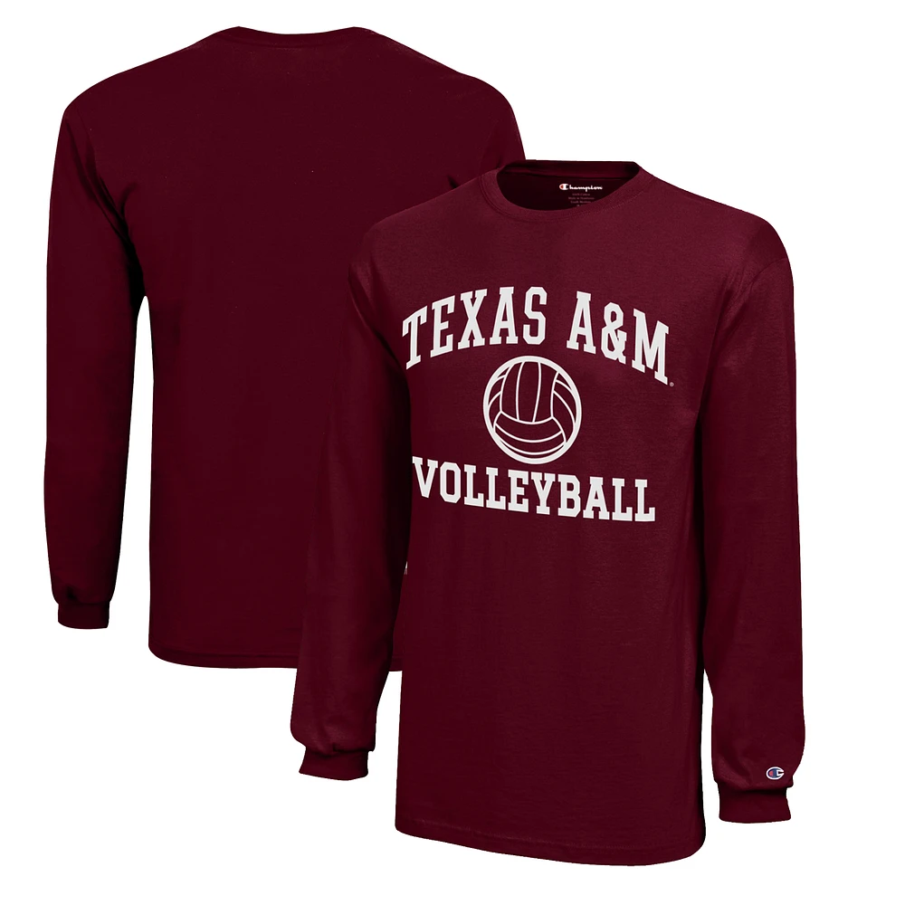 Youth Champion Maroon Texas A&M Aggies Icon Logo Long Sleeve Volleyball T-Shirt
