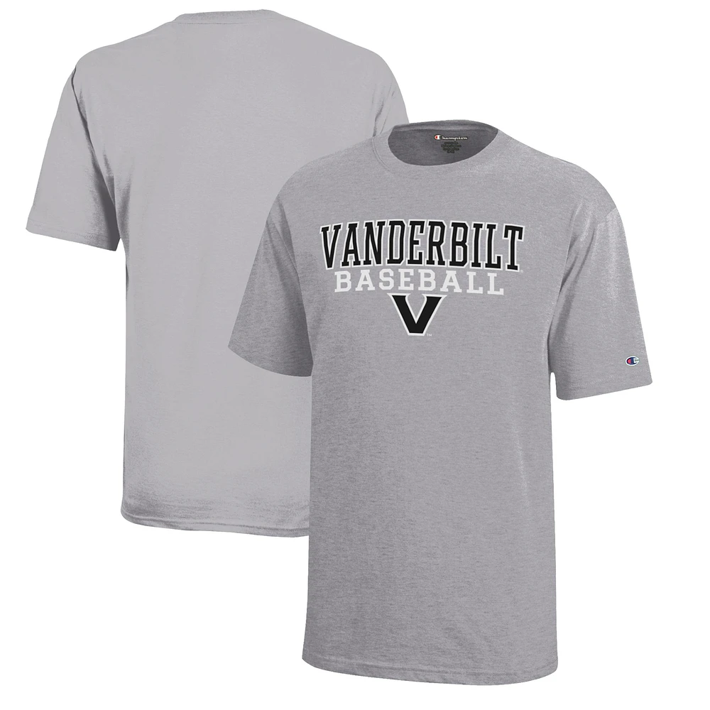 Youth Champion Gray Vanderbilt Commodores Stacked Logo Baseball T-Shirt