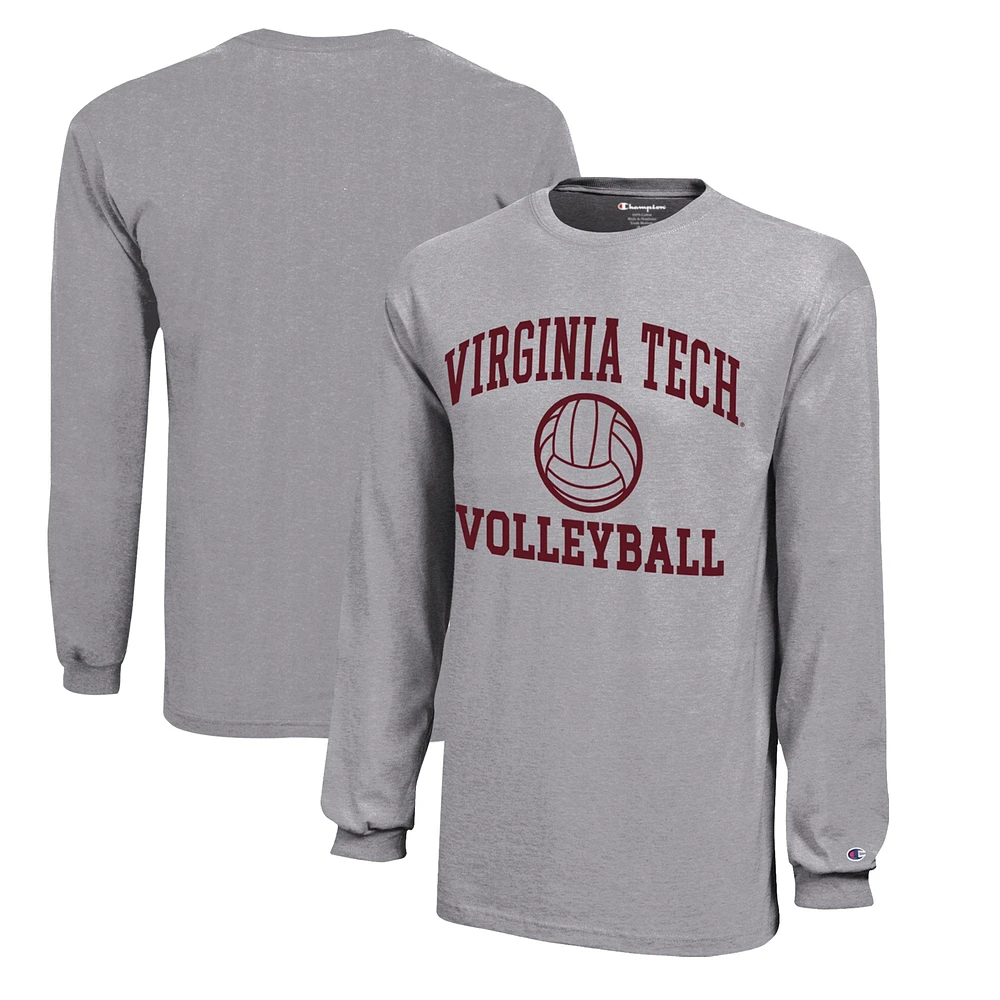 Youth Champion Gray Virginia Tech Hokies Icon Logo Long Sleeve Volleyball T-Shirt