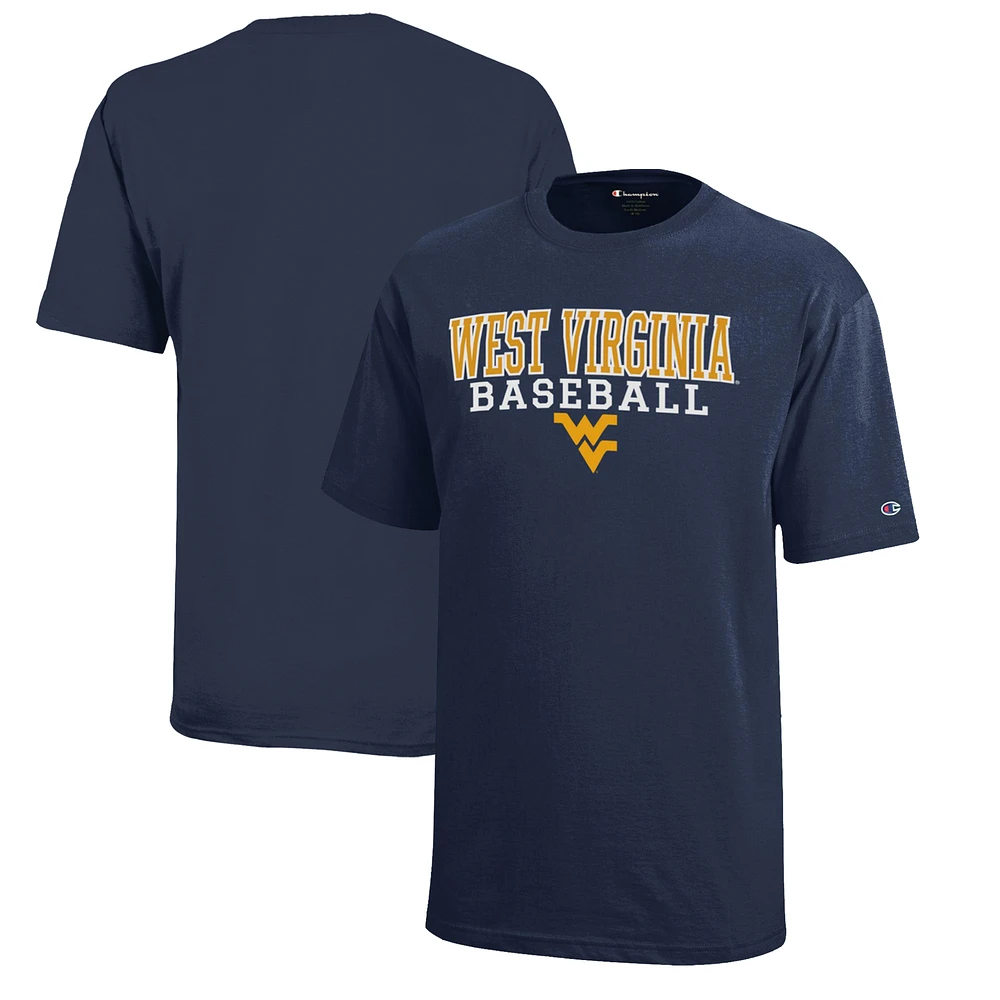 Youth Champion Navy West Virginia Mountaineers Stacked Logo Baseball T-Shirt