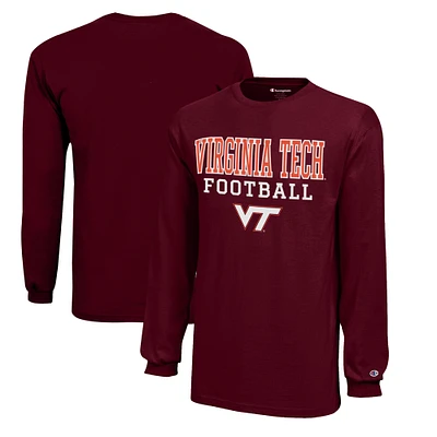 Youth Champion Maroon Virginia Tech Hokies Stacked Logo Long Sleeve Football T-Shirt