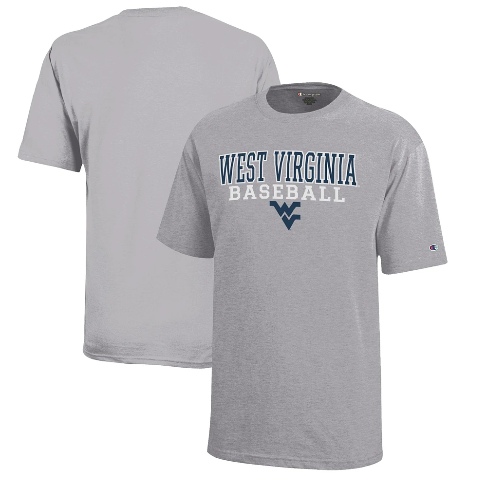 Youth Champion Gray West Virginia Mountaineers Stacked Logo Baseball T-Shirt