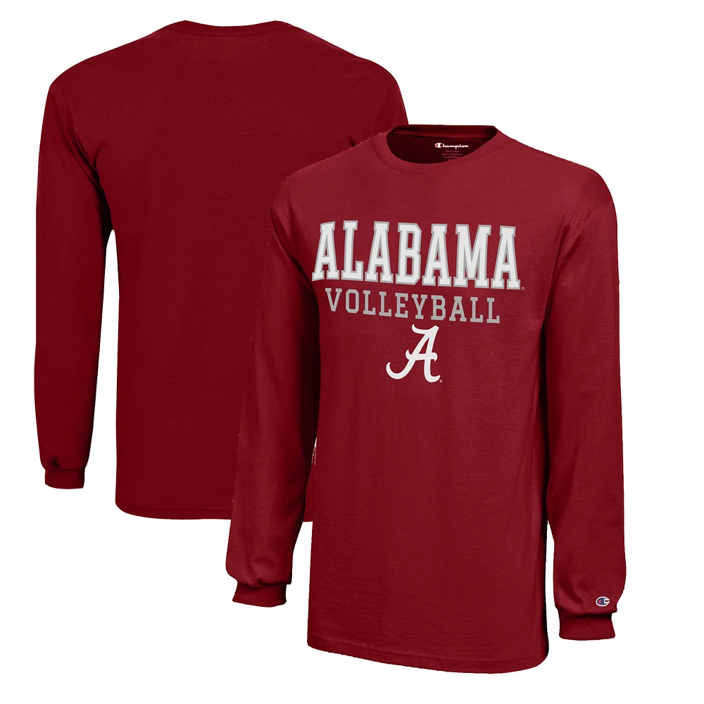 Youth Champion Crimson Alabama Tide Stacked Logo Long Sleeve Volleyball T-Shirt