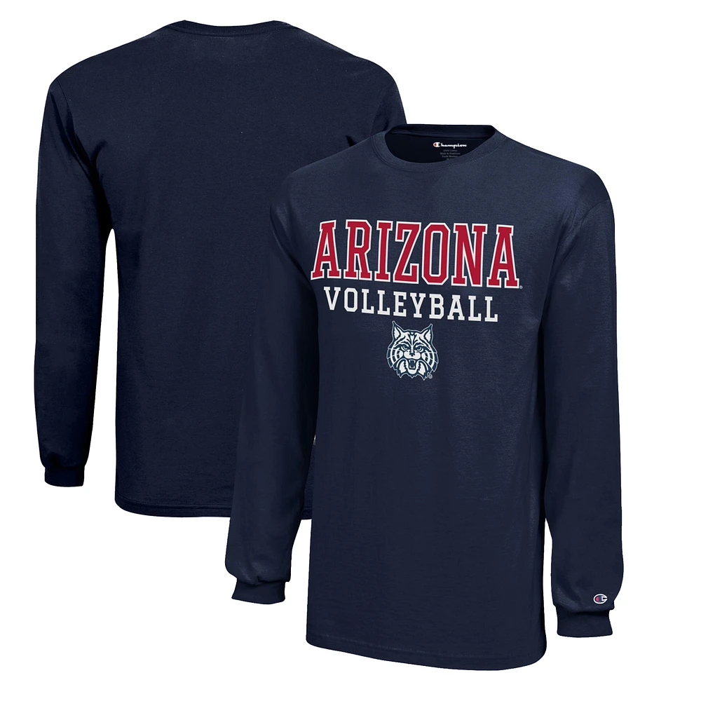 Youth Champion Navy Arizona Wildcats Stacked Logo Long Sleeve Volleyball T-Shirt