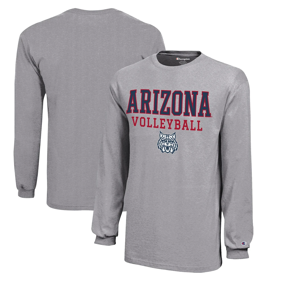 Youth Champion Gray Arizona Wildcats Stacked Logo Long Sleeve Volleyball T-Shirt